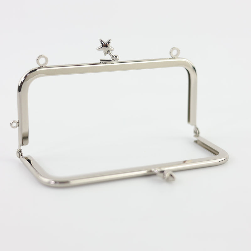 4 7/8 x 2 1/8 inch Star Clasp Silver Metal Purse Frame | SUPPLY4BAG